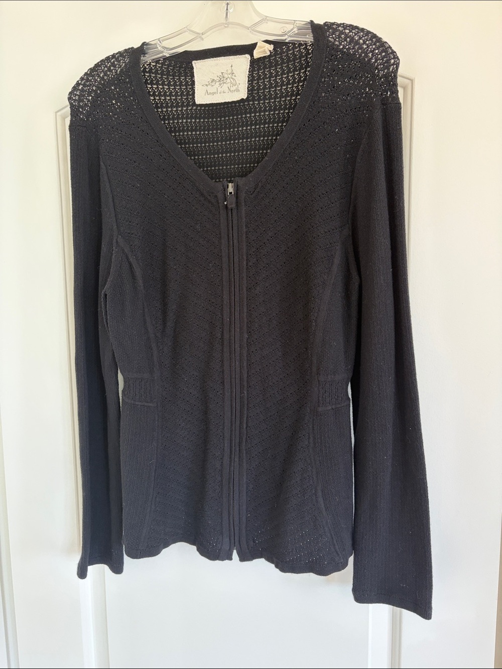 Angel Of The North Black Open-Knit Zip Cardigan